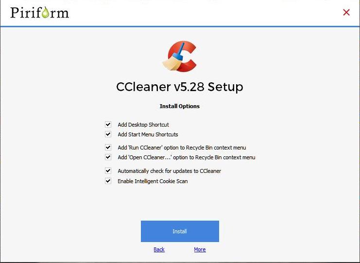 CCleaner privacy - Free version 5.56 - Install options - May 2020
